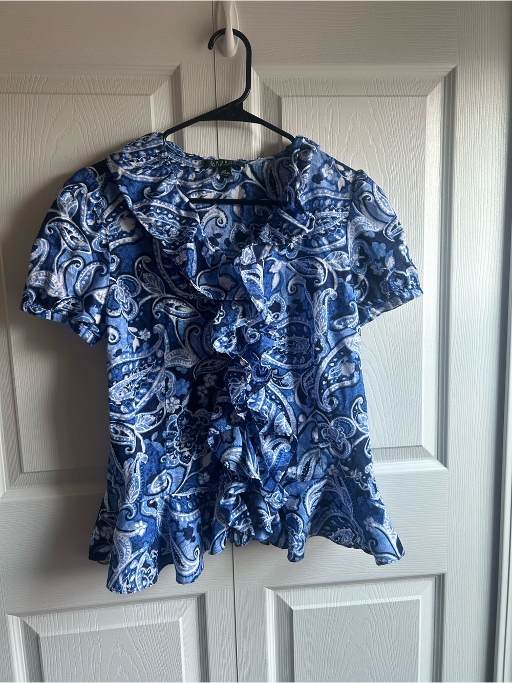 Lauren Ralph Lauren Blue Paisley Ruffle Blouse – Size M